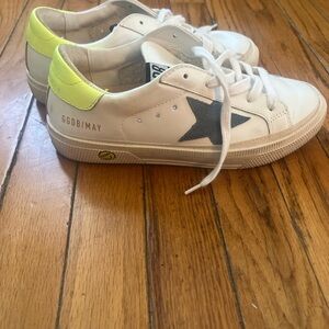 Golden Goose White Sneakers with Neon Yellow and Black Accents